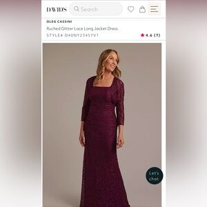 Wine Lace Jacket Dress. Oleg Cassini, exclusively at David's Bridal